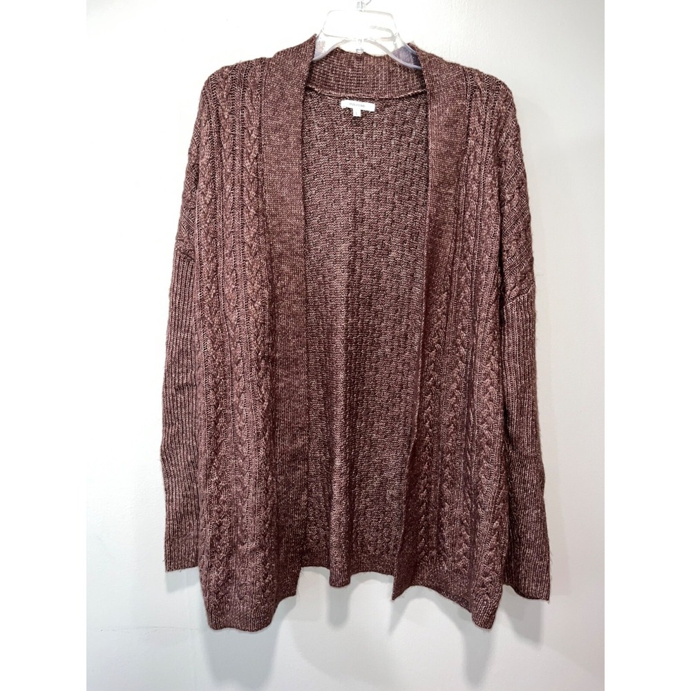 Maurices Womens Open Front Cable Knit Cardigan Sweater L Cotton/Acrylic Brown